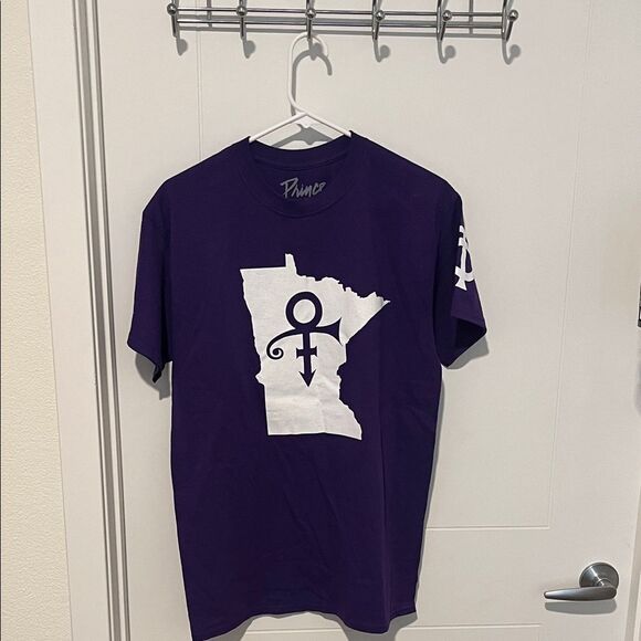 Prince Tops - Prince Music Artist Purple White Minnesota Symbol Graphic Pullover T-Shirt